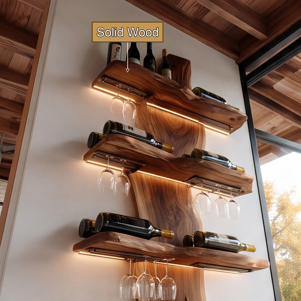 Dravik Live Edge Solid Wood Floating Wine Shelf SPA297551