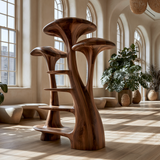 Elarion Sculpted Solid Wood Mushroom Bookshelf