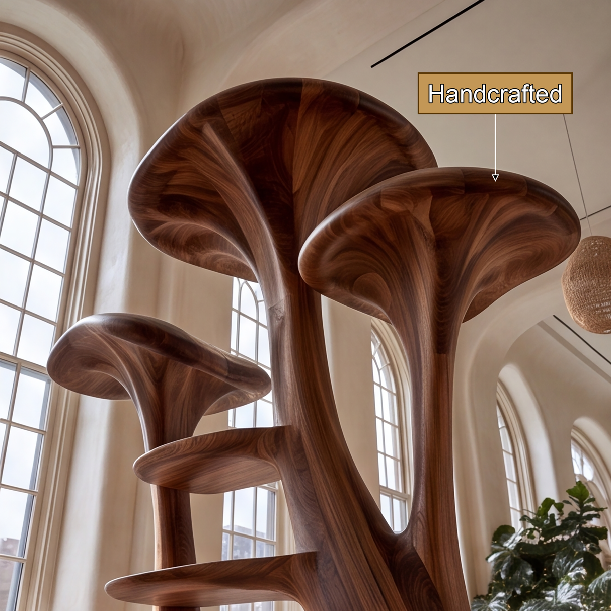 Elarion Sculpted Solid Wood Mushroom Bookshelf