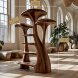 Elarion Sculpted Solid Wood Mushroom Bookshelf