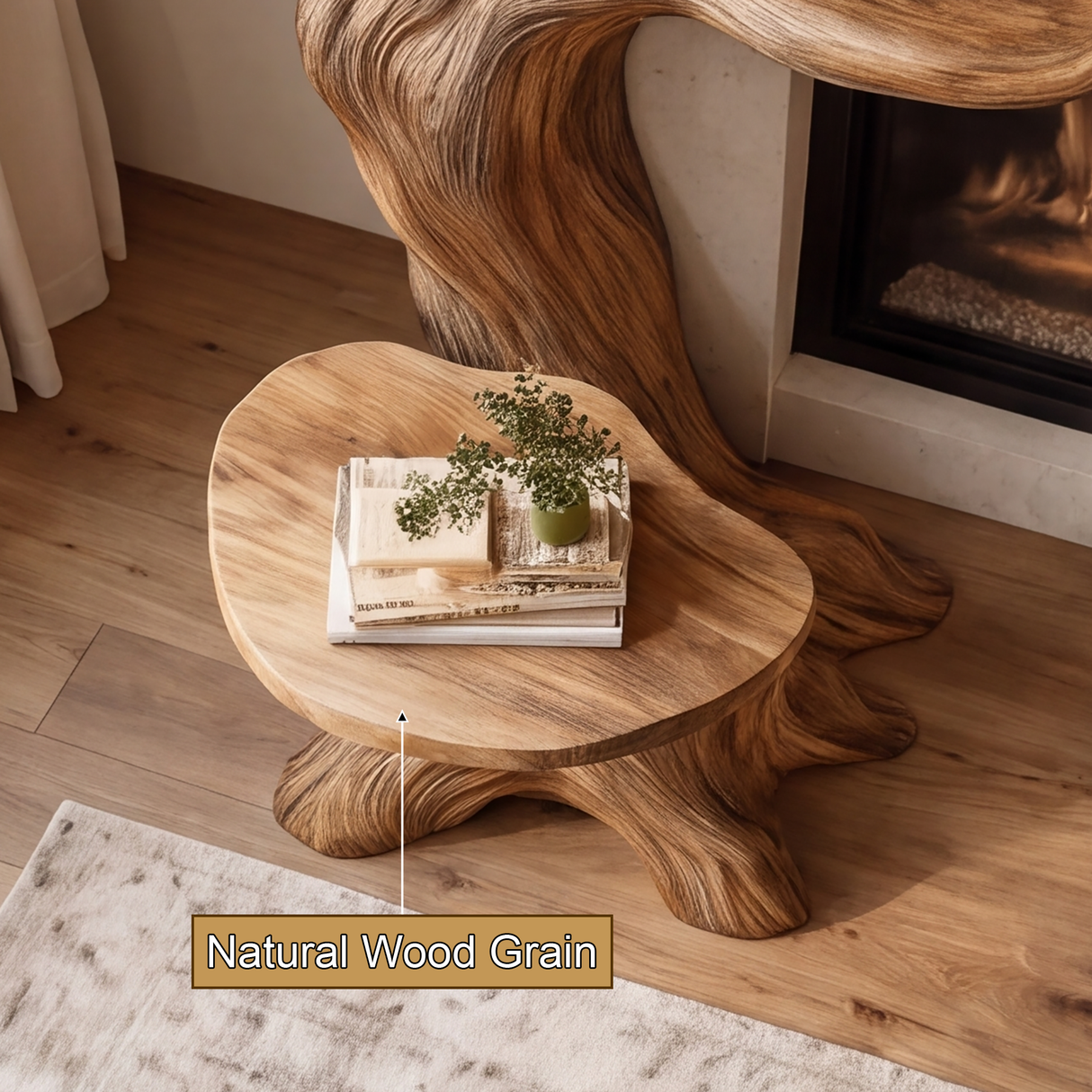 Elaris Sculpted Solid Wood Tree-Shaped Fireplace Mantel with Display Shelves - Timberustic Tree-Shaped Fireplace Mantel with Display Shelves