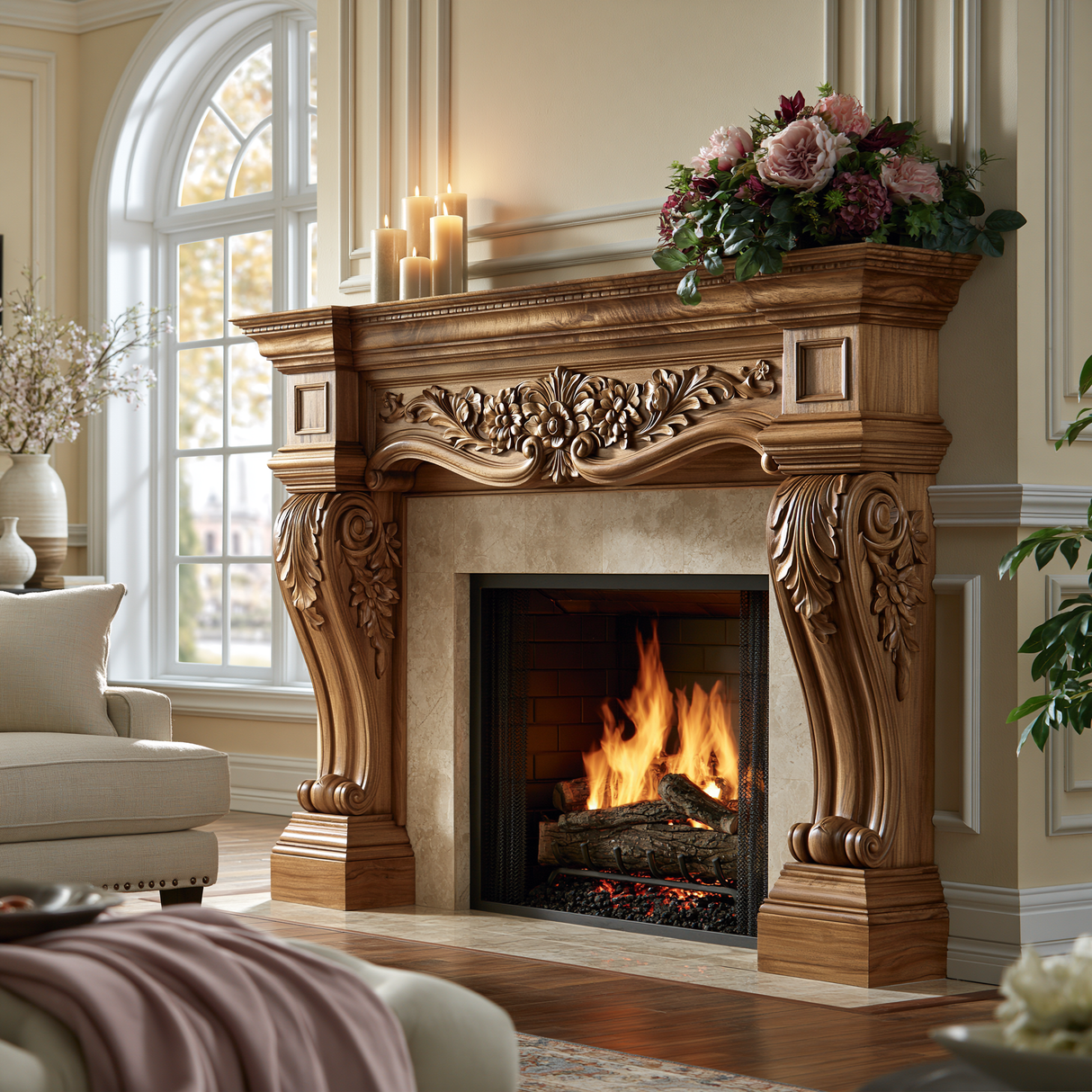 Elaroque Handcrafted Solid Wood Fireplace Mantel Surround