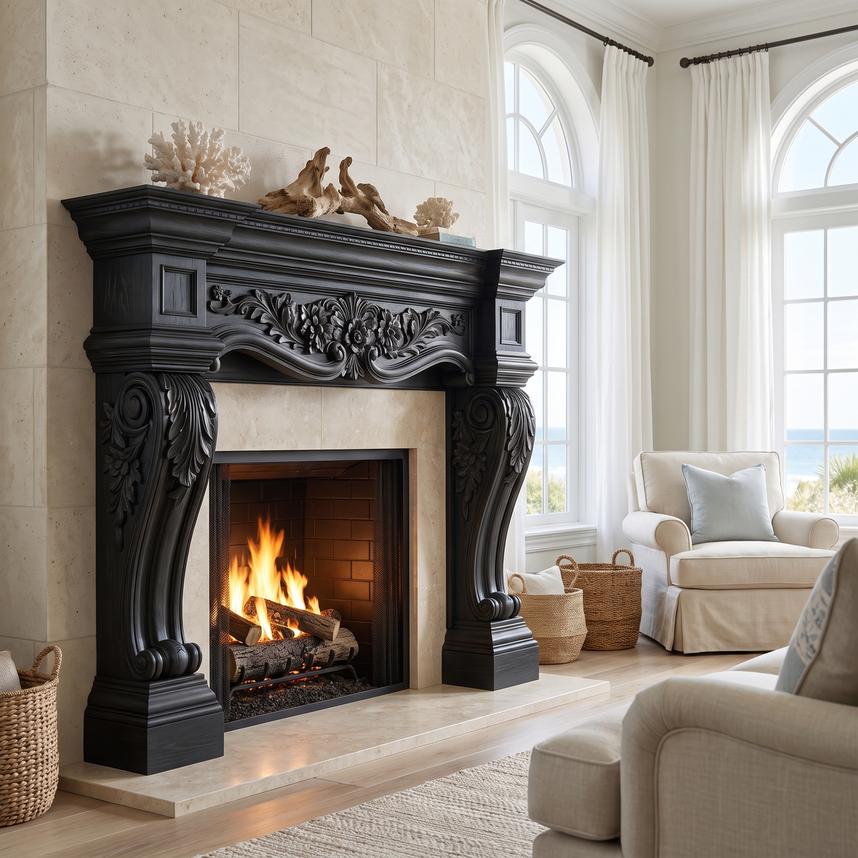 Elaroque Handcrafted Solid Wood Fireplace Mantel Surround