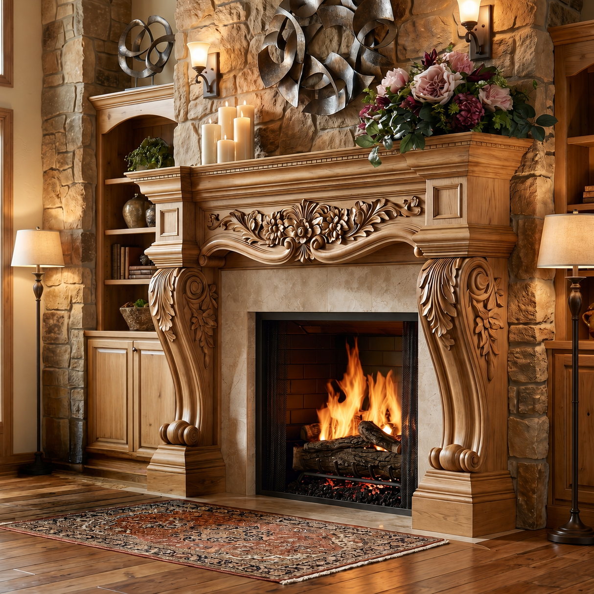 Elaroque Handcrafted Solid Wood Fireplace Mantel Surround