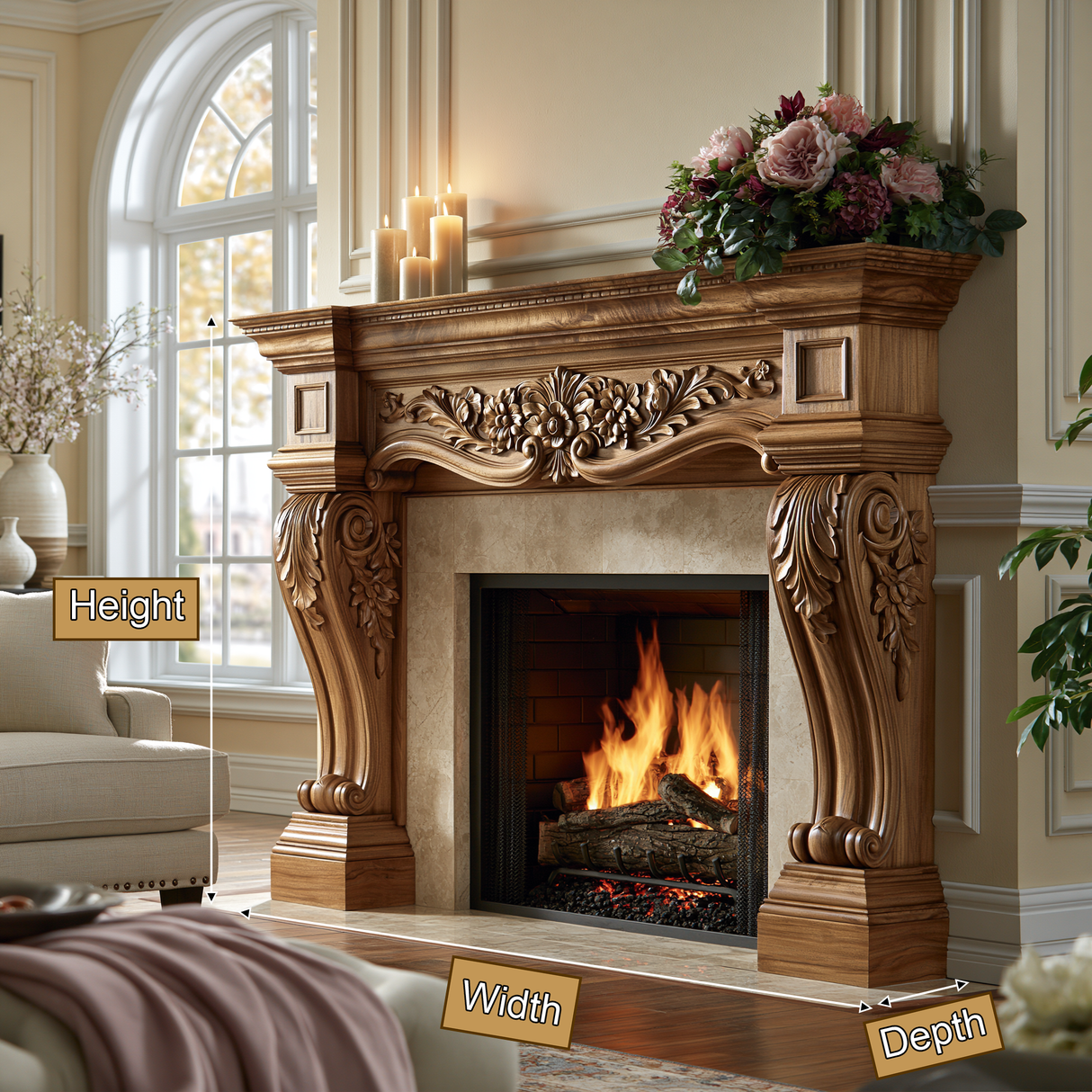 Elaroque Handcrafted Solid Wood Fireplace Mantel Surround