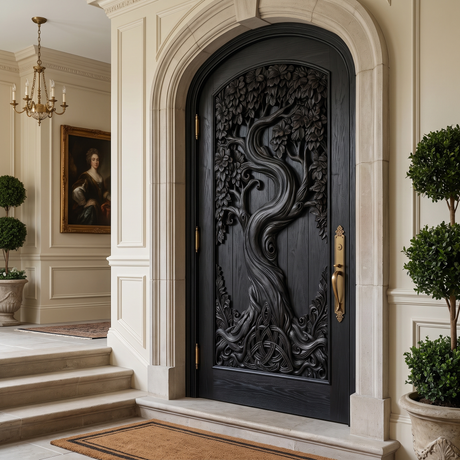 Elarwyn Sculpted Solid Wood Single Door Black - Timberustic Door