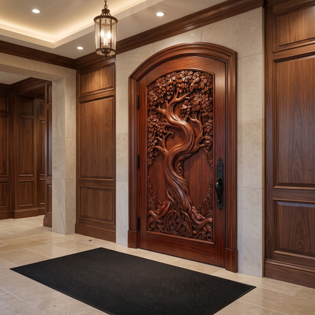 Elarwyn Sculpted Solid Wood Single Door Mahogany - Timberustic Door