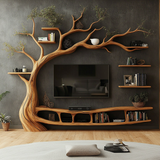 Eldergrove Handcrafted Solid Wood Tree TV Console - Timberustic TV Console with Tree Shelf