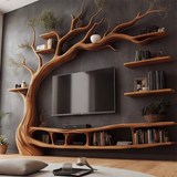 Eldergrove Handcrafted Solid Wood Tree TV Console - Timberustic TV Console with Tree Shelf