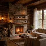 Eldergrove Sculpted Solid Wood Tree-Shaped Fireplace Mantel with Display Shelves - Timberustic Tree-Shaped Fireplace Mantel with Display Shelves