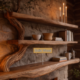 Eldergrove Sculpted Solid Wood Tree-Shaped Fireplace Mantel with Display Shelves - Timberustic Tree-Shaped Fireplace Mantel with Display Shelves