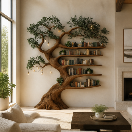 Eldergrove Sculpted Solid Wood Tree Bookshelf