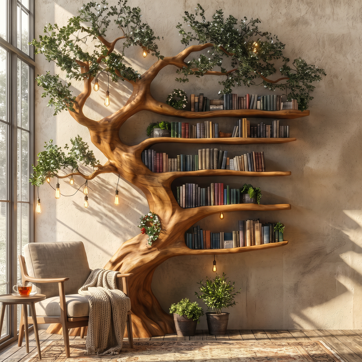 Eldergrove Sculpted Solid Wood Tree Bookshelf