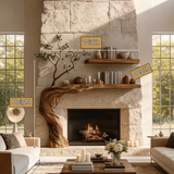 Eldervine Sculpted Solid Wood Tree-Shaped Fireplace Mantel with Display Shelves - Timberustic Tree-Shaped Fireplace Mantel with Display Shelves