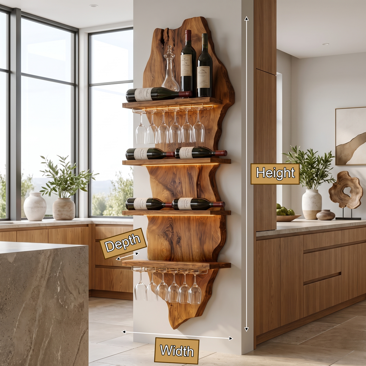 Eldrion Live Edge Solid Wood Floating Wine Shelf SPA295678