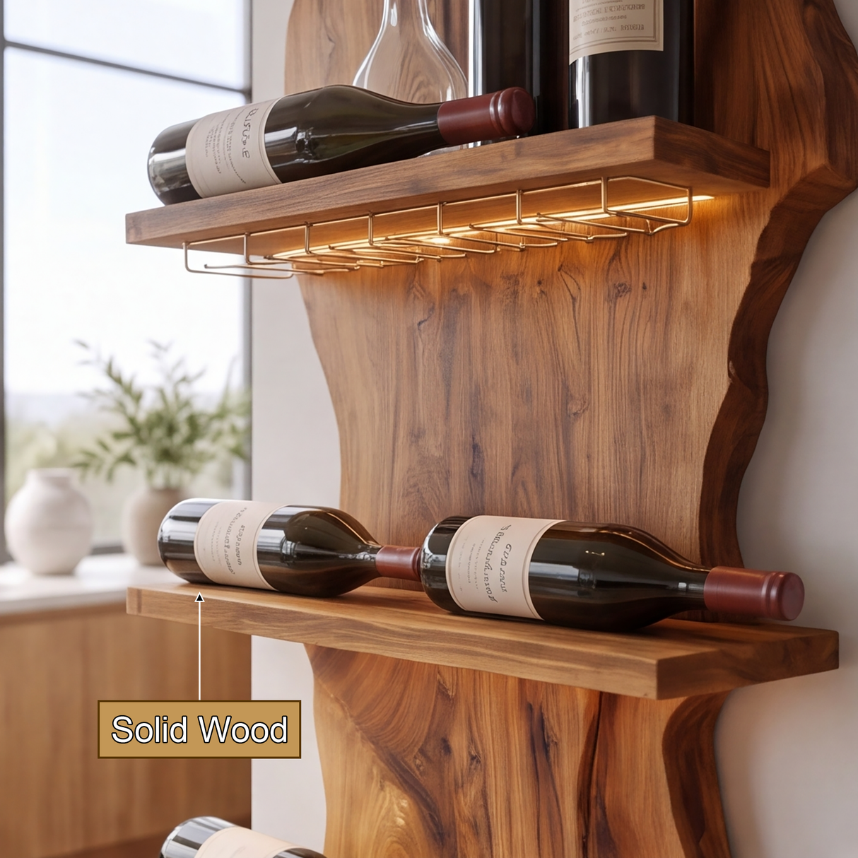 Eldrion Live Edge Solid Wood Floating Wine Shelf SPA295678