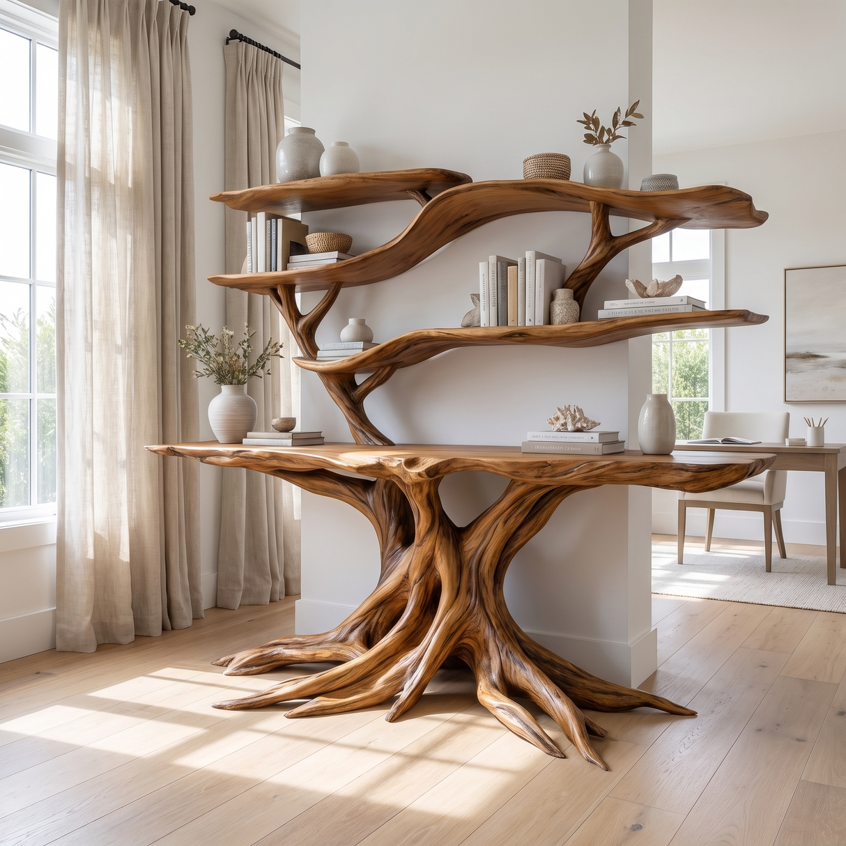Elyndor Sculpted Solid Wood Console Table with Shelves Brown - Timberustic Console Table with Shelves