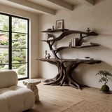 Elyndor Sculpted Solid Wood Console Table with Shelves Dark Walnut - Timberustic Console Table with Shelves