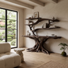 Elyndor Sculpted Solid Wood Console Table with Shelves Dark Walnut - Timberustic Console Table with Shelves