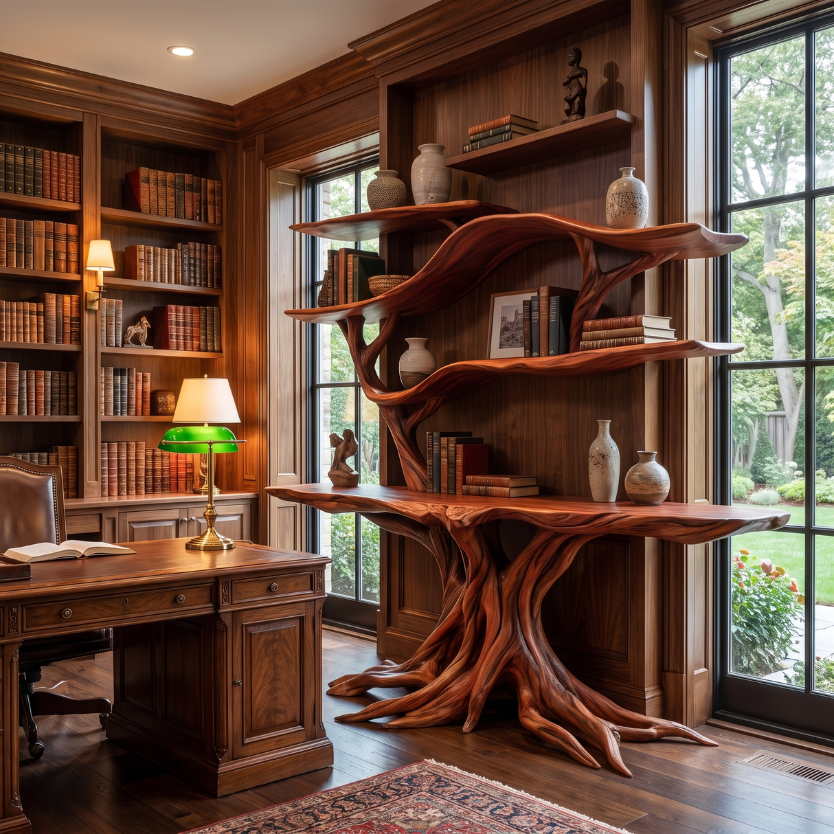 Elyndor Sculpted Solid Wood Console Table with Shelves Mahogany - Timberustic Console Table with Shelves