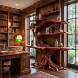 Elyndor Sculpted Solid Wood Console Table with Shelves Mahogany - Timberustic Console Table with Shelves