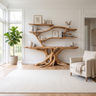 Elyndor Sculpted Solid Wood Console Table with Shelves Natural Oak - Timberustic Console Table with Shelves
