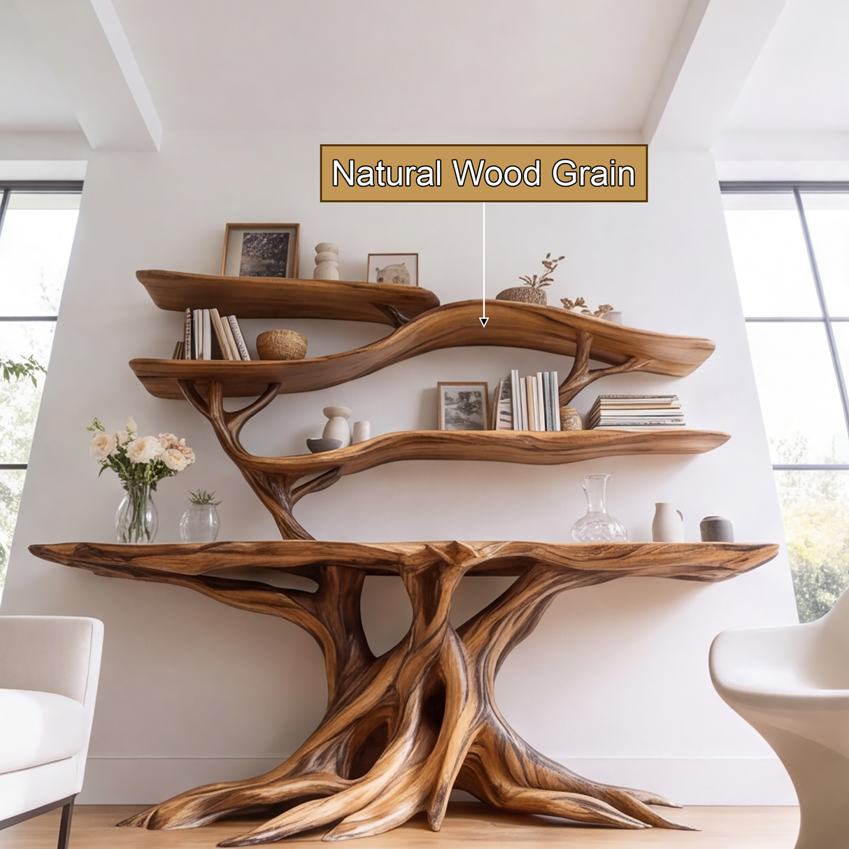 Elyndor Sculpted Solid Wood Console Table with Shelves - Timberustic Console Table with Shelves