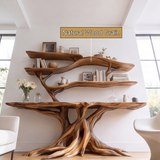 Elyndor Sculpted Solid Wood Console Table with Shelves - Timberustic Console Table with Shelves