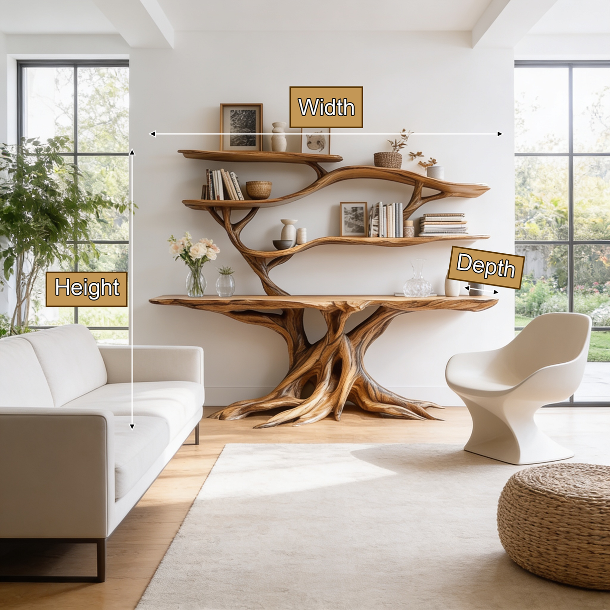 Elyndor Sculpted Solid Wood Console Table with Shelves - Timberustic Console Table with Shelves