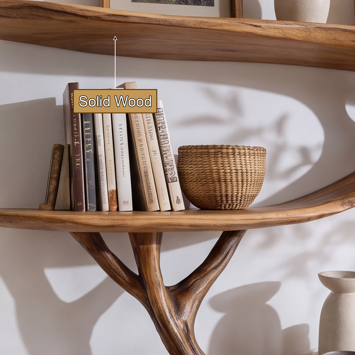 Elyndor Sculpted Solid Wood Console Table with Shelves - Timberustic Console Table with Shelves