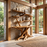 Elyndor Sculpted Solid Wood Console Table with Shelves Teak - Timberustic Console Table with Shelves