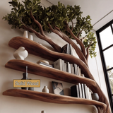 Evermere Handcrafted Solid Wood Tree Bookshelf with Drawers - Timberustic Tree Bookshelf with Drawers