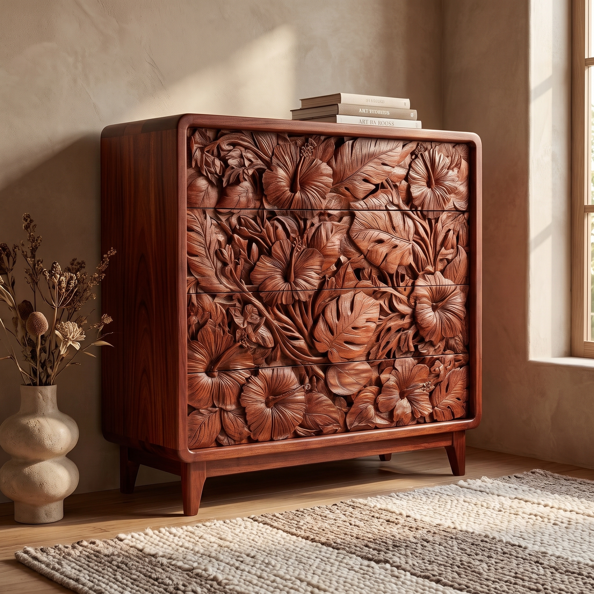 Floravelle Sculpted Solid Wood Sideboard Cabinet