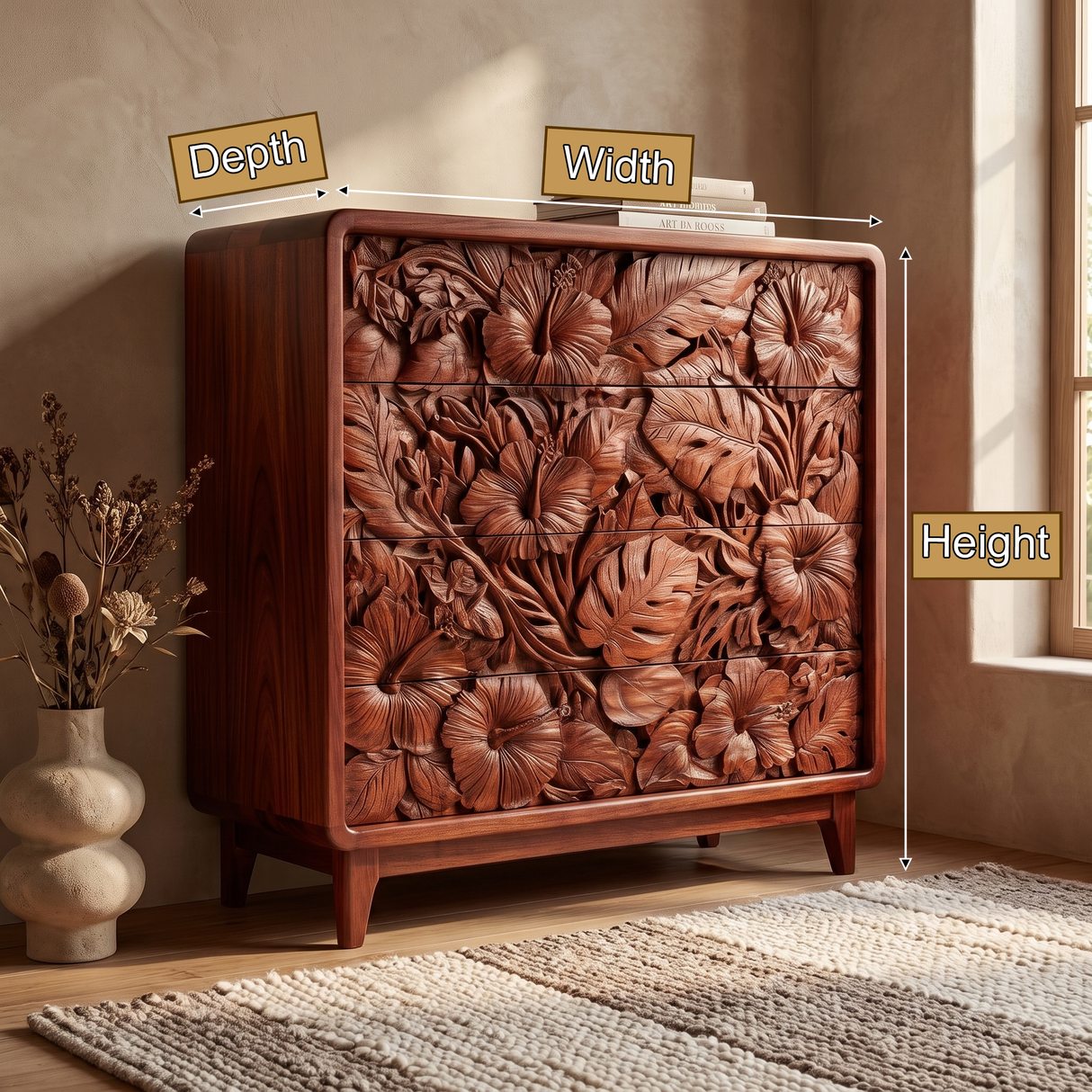 Floravelle Sculpted Solid Wood Sideboard Cabinet