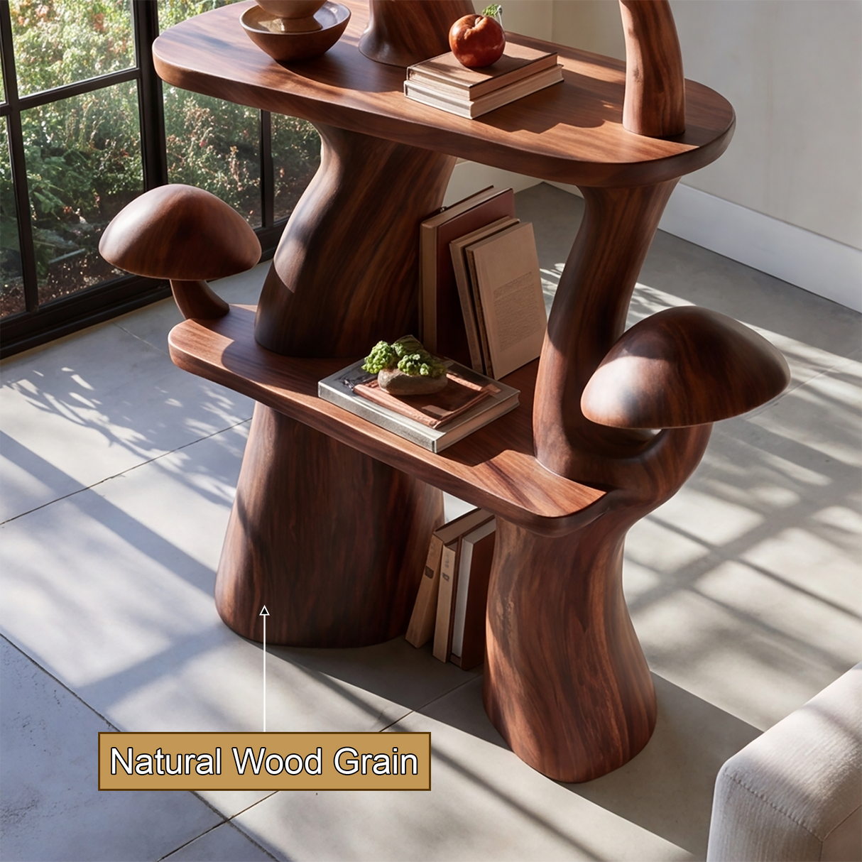 Fungrove Sculpted Solid Wood Mushroom Bookshelf