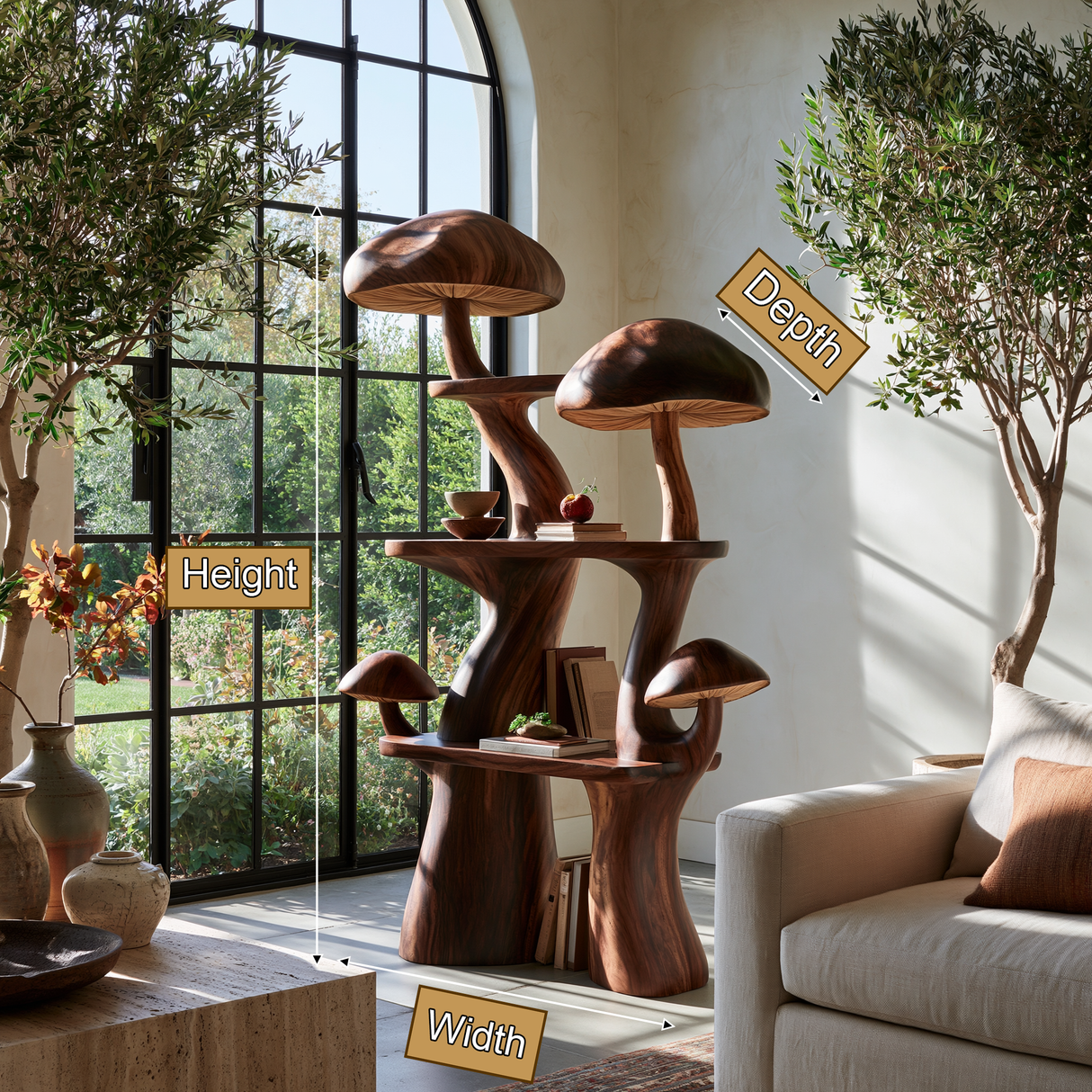 Fungrove Sculpted Solid Wood Mushroom Bookshelf