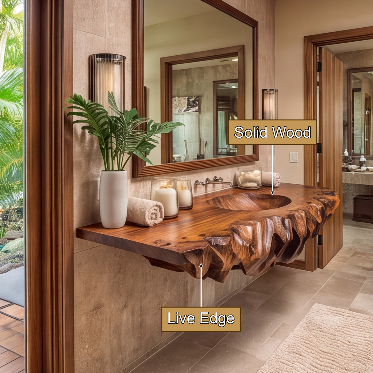 Kaelith Live Edge Solid Wood Floating Bathroom Vanity with Integrated Sink - Timberustic Floating Bathroom Vanity with Integrated Sink