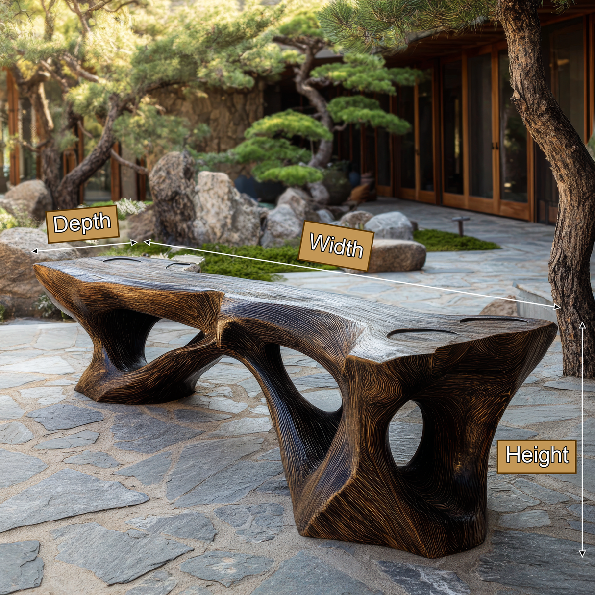 Kaelthorn Sculpted Solid Wood Outdoor Bench - Timberustic Bench