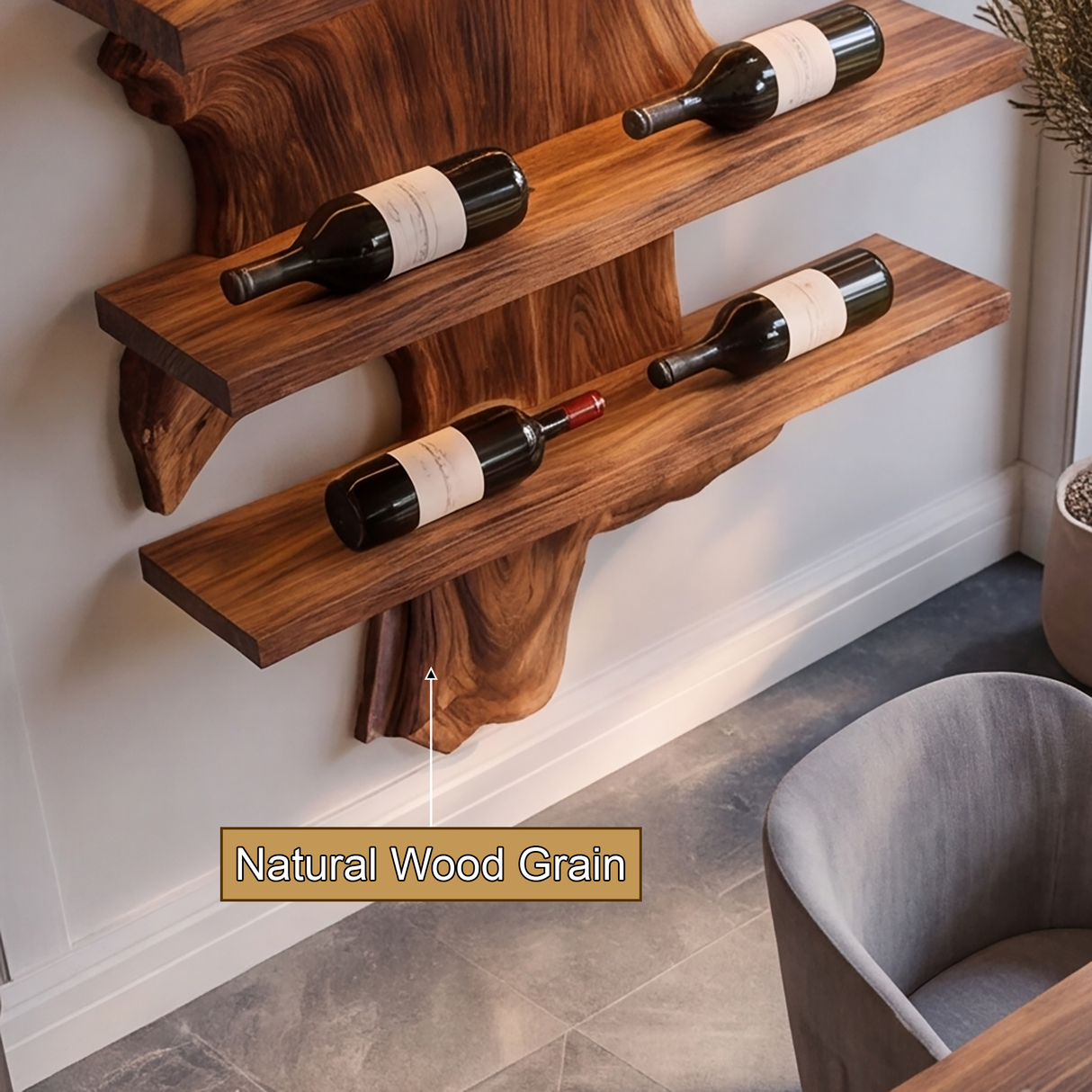 Kaelvorn Live Edge Solid Wood Floating Wine Shelf SPA825782