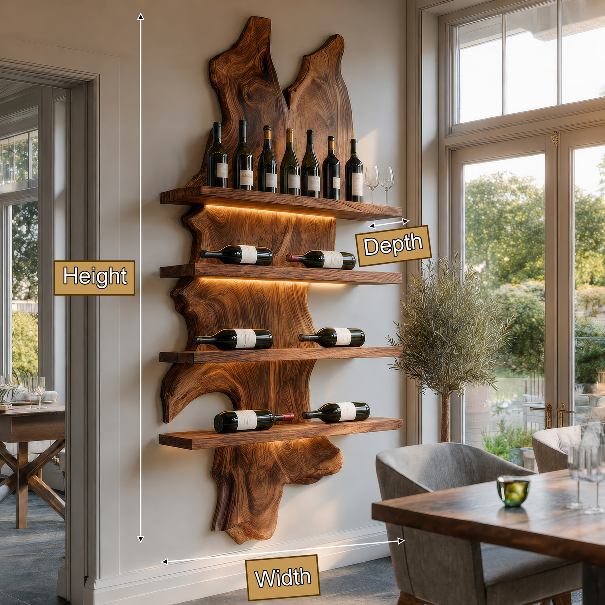 Kaelvorn Live Edge Solid Wood Floating Wine Shelf SPA825782