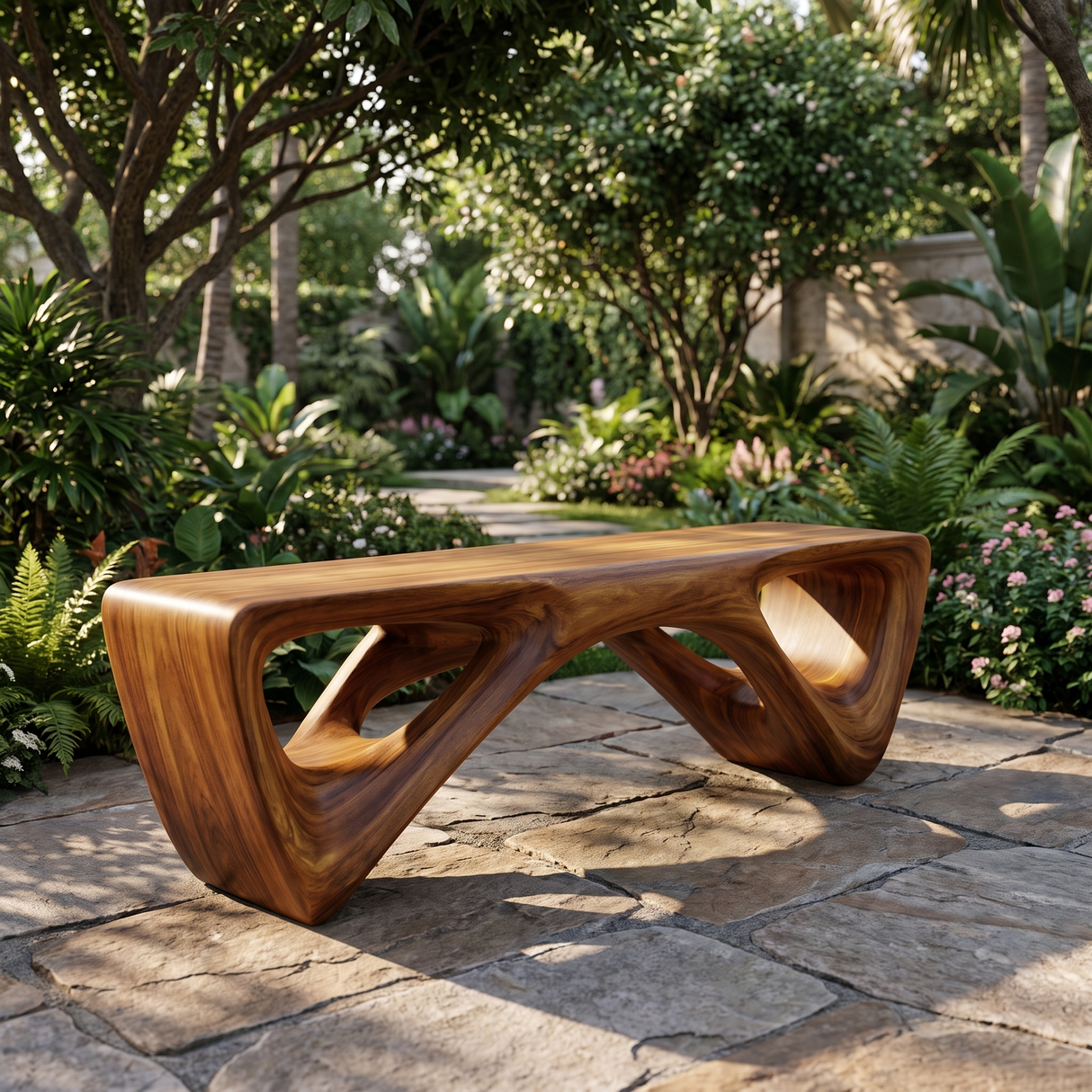 Kavora Sculpted Solid Wood Outdoor Bench Brown - Timberustic Bench