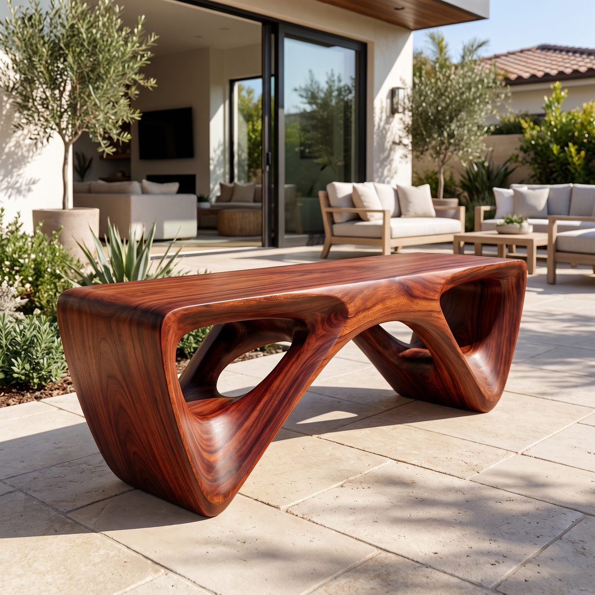 Kavora Sculpted Solid Wood Outdoor Bench Mahogany - Timberustic Bench