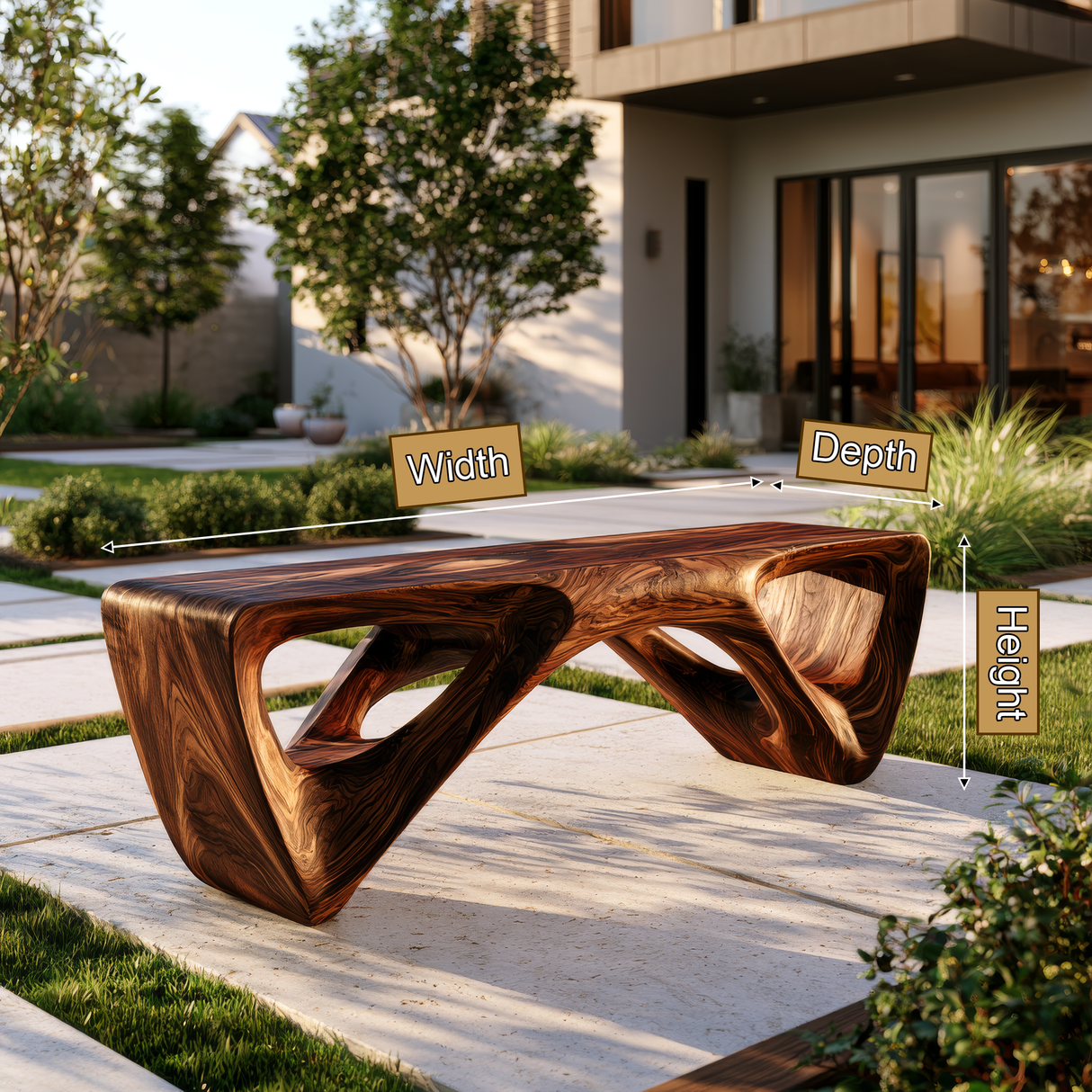 Kavora Sculpted Solid Wood Outdoor Bench Dark Walnut - Timberustic Bench