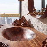 Kavros Sculptural Carved Solid Wood Floating Bathroom Vanity with Integrated Sink - Timberustic Floating Bathroom Vanity with Integrated Sink