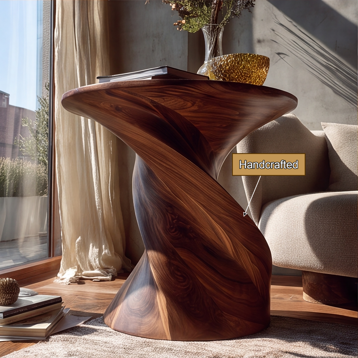 Lunara Sculpted Solid Wood Side Table