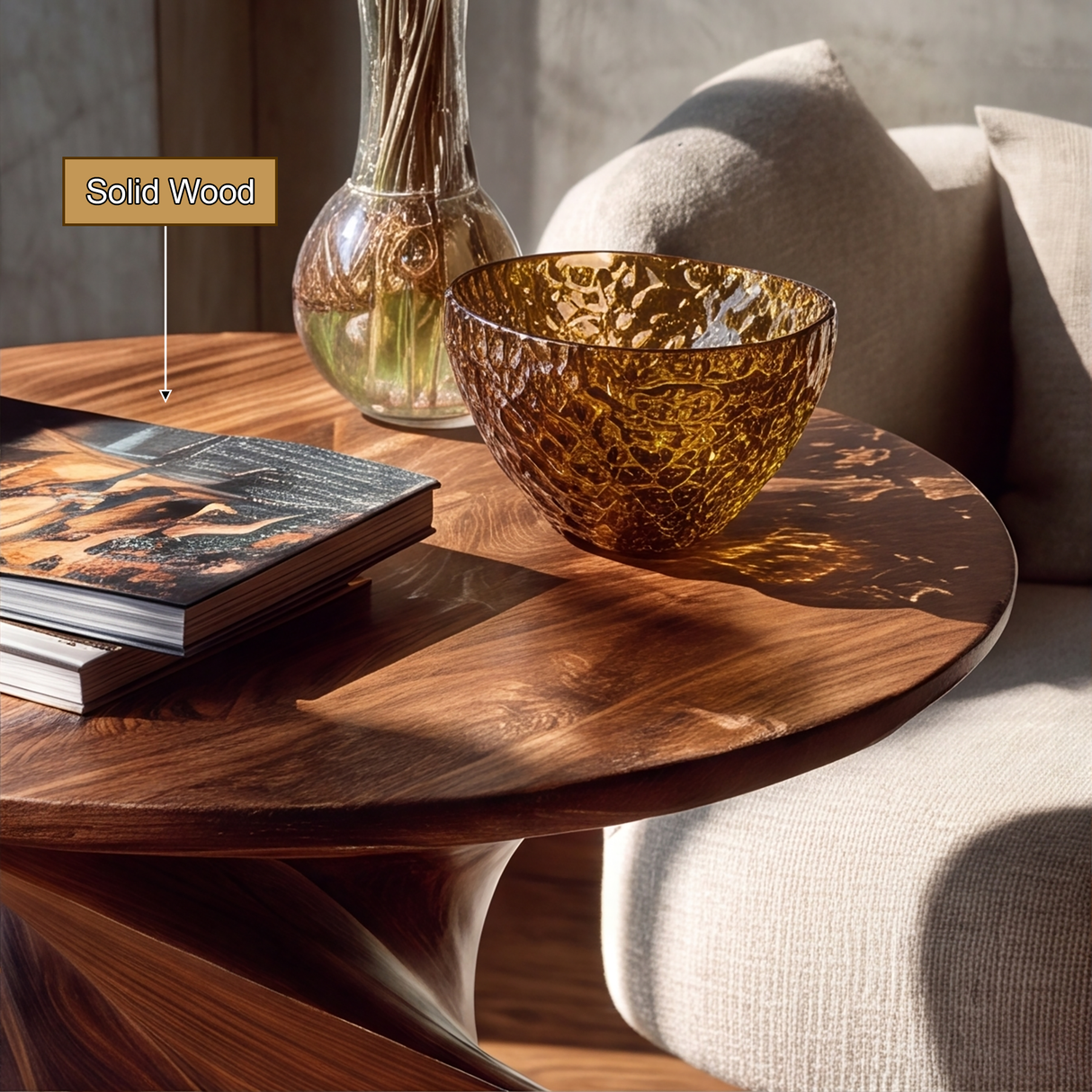 Lunara Sculpted Solid Wood Side Table