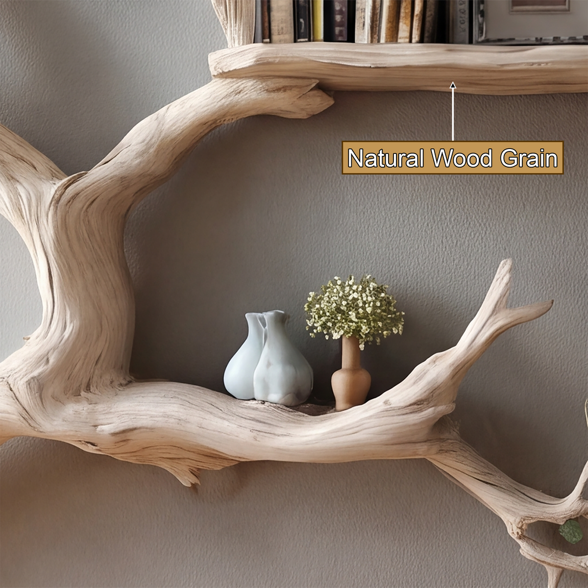 Lunareth Handcrafted Solid Wood Floating Tree Bookshelf - Timberustic Floating Tree Bookshelf
