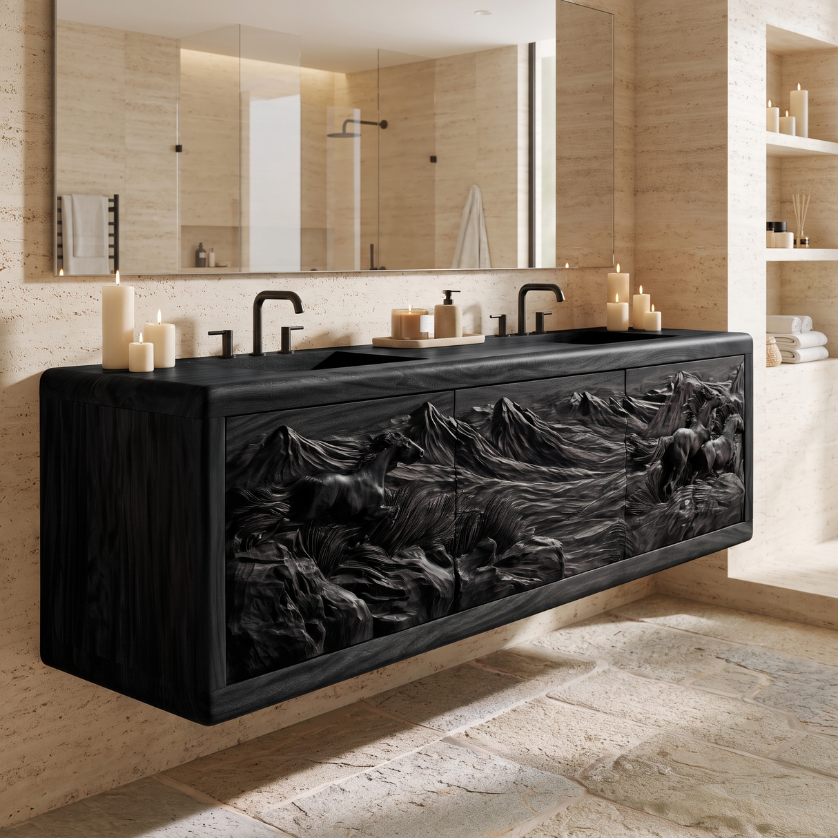 Montavero Handcrafted Solid Wood Floating Bathroom Vanity with Integrated Sink and Drawers