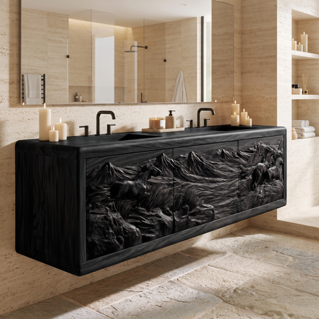 Montavero Handcrafted Solid Wood Floating Bathroom Vanity with Integrated Sink and Drawers
