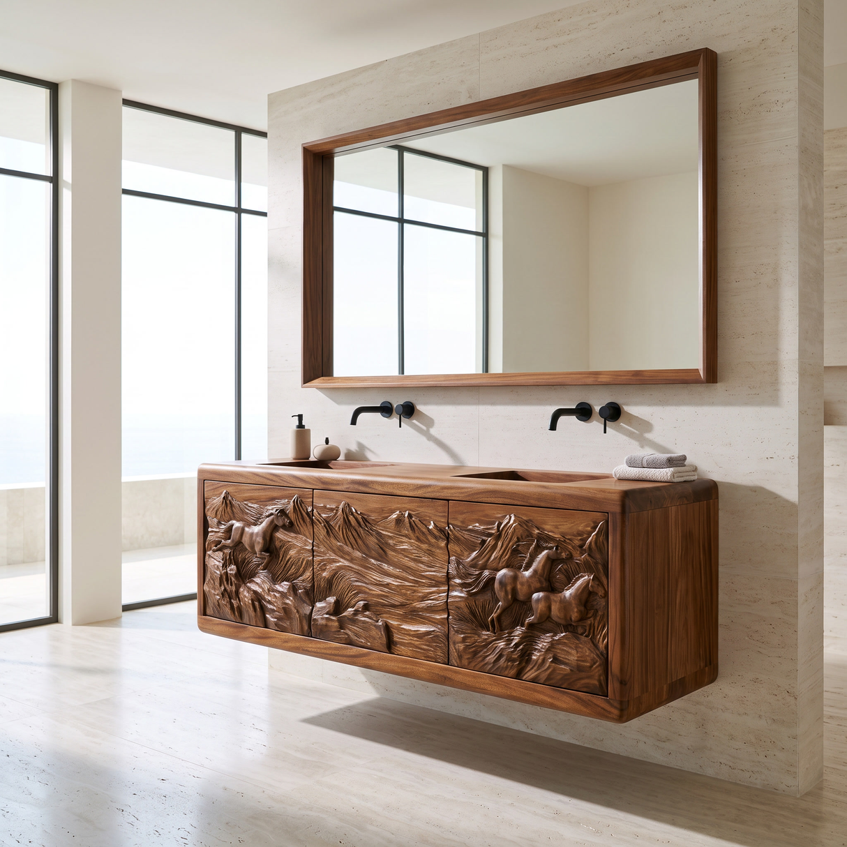 Montavero Handcrafted Solid Wood Floating Bathroom Vanity with Integrated Sink and Drawers